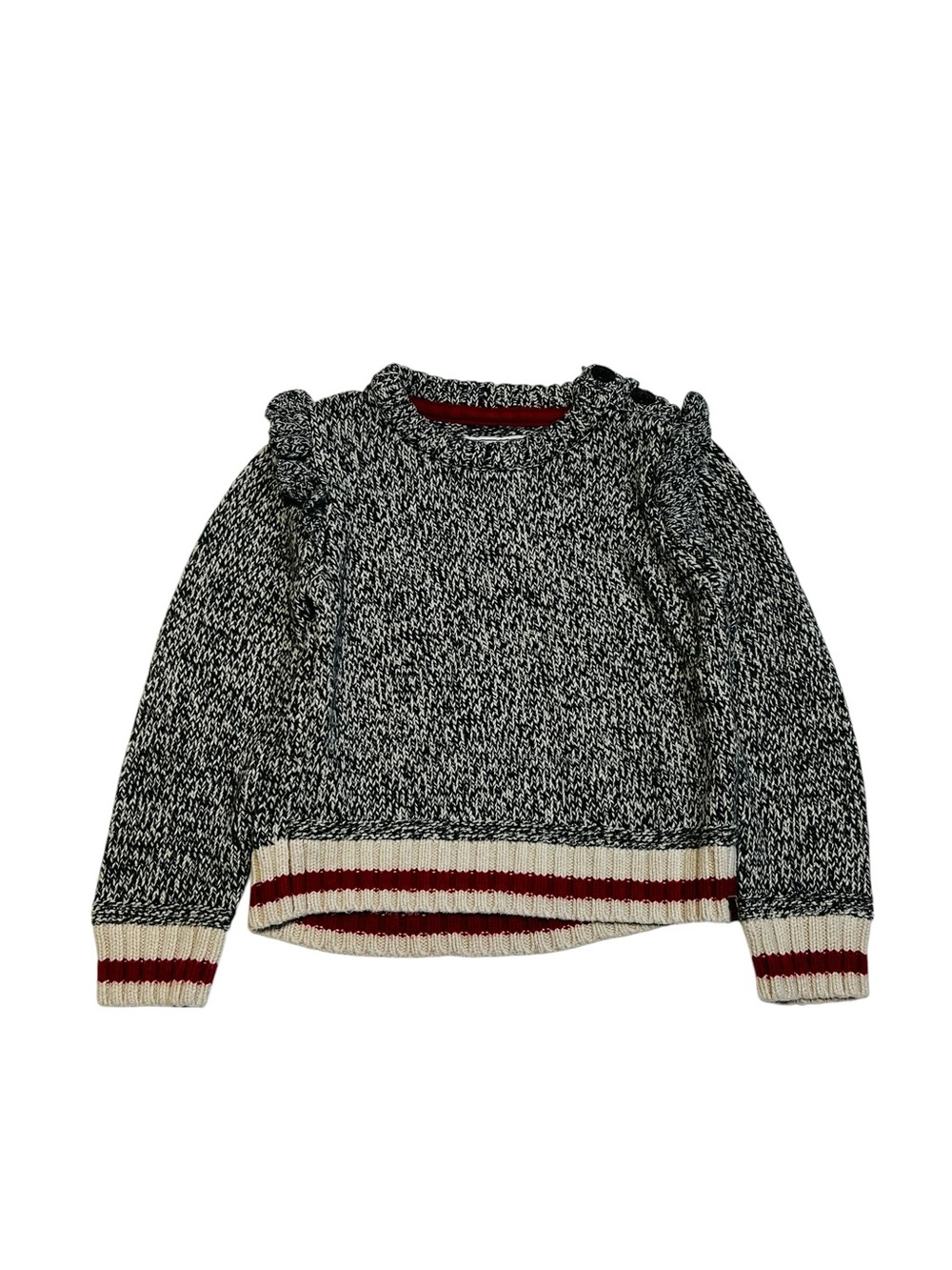 Roots girls 4‎ Y Black & White salt and pepper Sweater with Red Stripe Trim